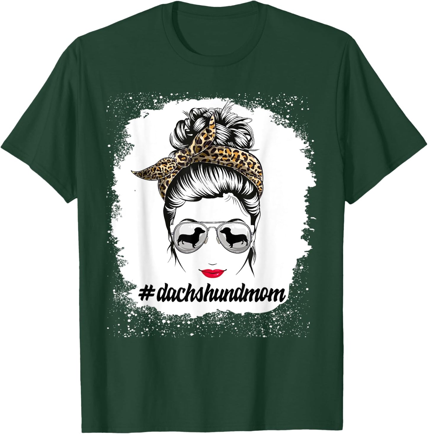 Dachshund Dog Mom Bleached Messy Bun Leopard Women Pet Lover T-Shirt - T-Shirt | Forest
