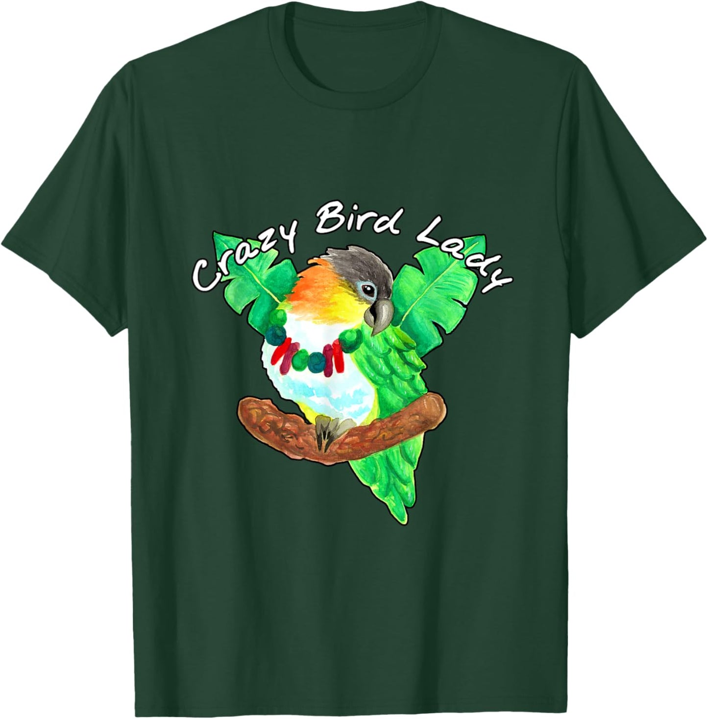 Crazy Bird Lady | Caique Parrot Watercolor T-Shirt - T-Shirt | Forest