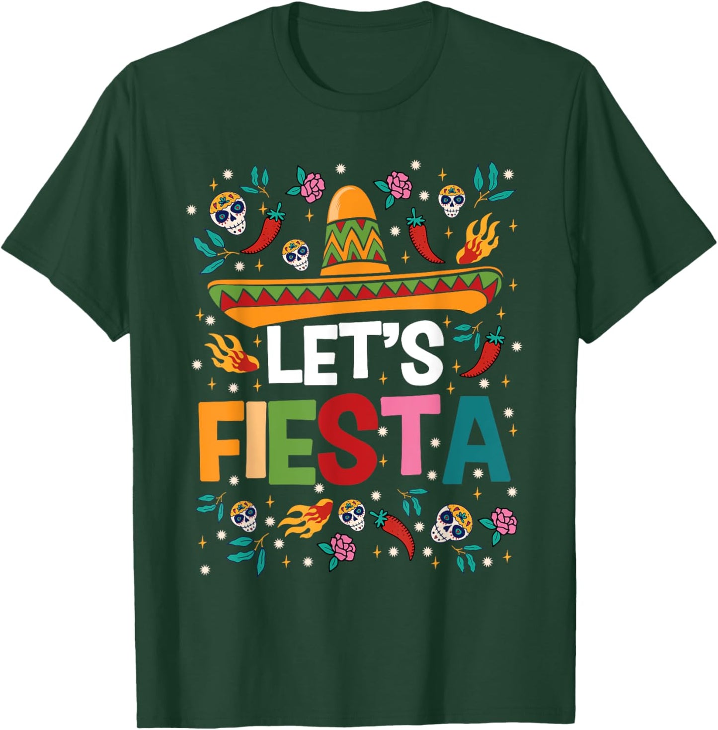Let's Fiesta Cinco De Mayo Mexican Theme Party Guitar Lover T-Shirt - T-Shirt | Forest