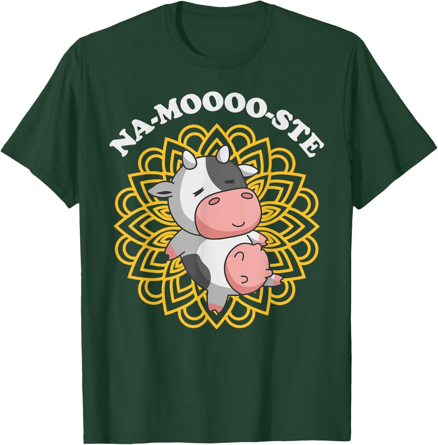 Namaste Cute Cow Pun | Na-moooo-ste Yoga Meditating Cow T-Shirt - T-Shirt | Forest