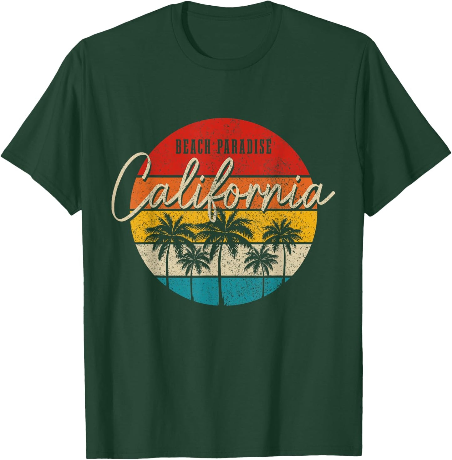 California Beach Paradise Vintage Palm Trees Surfer Retro T-Shirt - T-Shirt | Forest