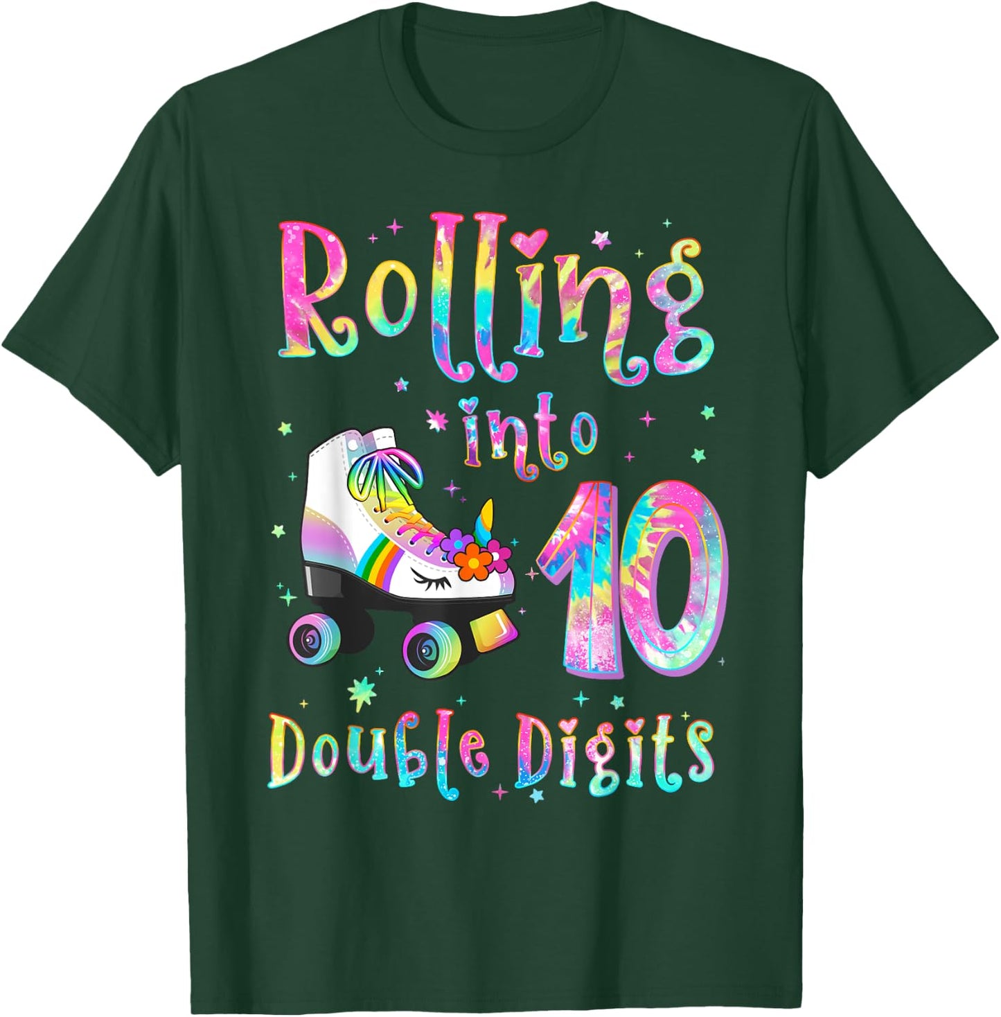 10 Years Old Birthday Girl Rolling Into 10th Double Digits T-Shirt - T-Shirt | Forest