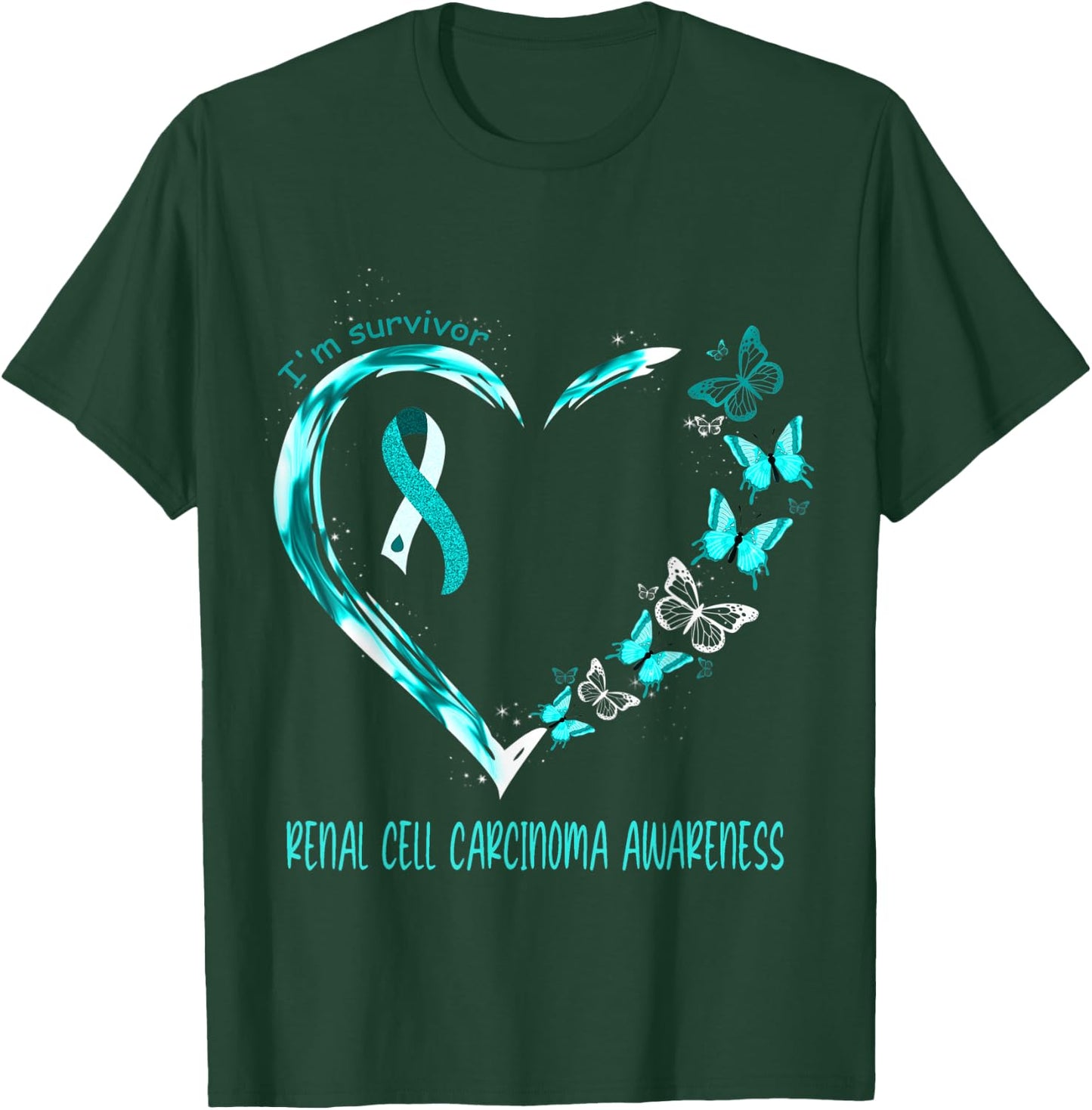 Renal Cell Carcinoma Awareness I'm Survivor Heart Ribbon T-Shirt - T-Shirt | Forest