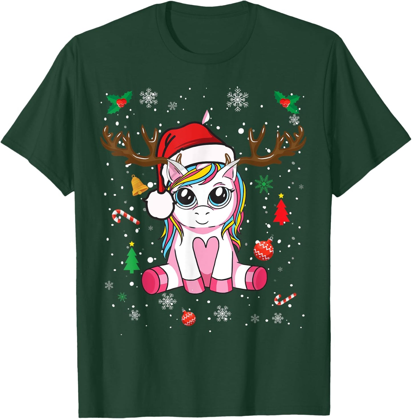 Cute Christmas Shirt Girls Women Xmas Unicorn Deer Christmas T-Shirt - T-Shirt | Forest