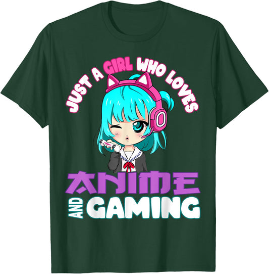 Just a Girl who loves Anime and Gaming chibi Video Games T-Shirt - T-Shirt | Forest