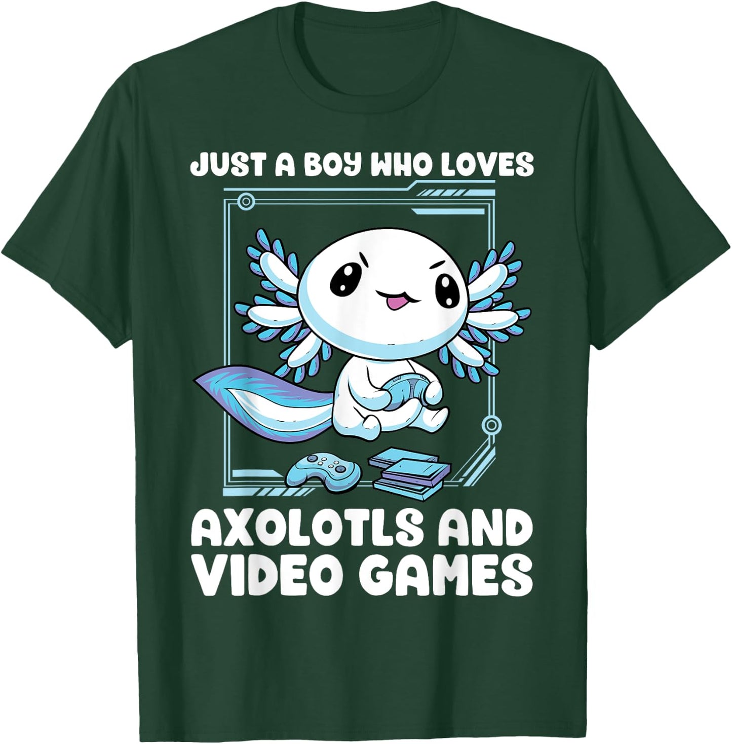 Just A Boy Who Loves Axolotls and Video Games Gamesolotl T-Shirt - T-Shirt | Forest
