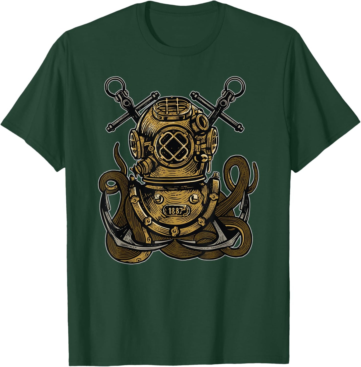 Steampunk Nautical Deep Sea Diver Helmet Anchor Octopus T-Shirt - T-Shirt | Forest