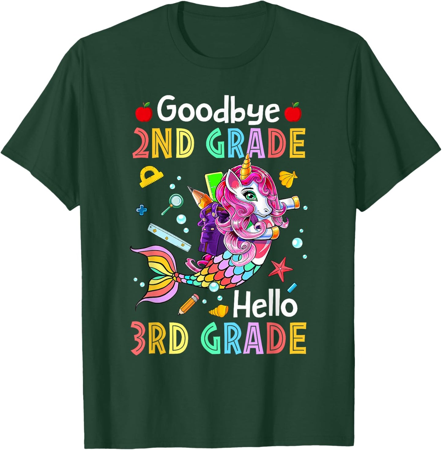 Goodbye 2nd Grade Hello 3rd Grade Mermaid Back To School T-Shirt - T-Shirt | Forest