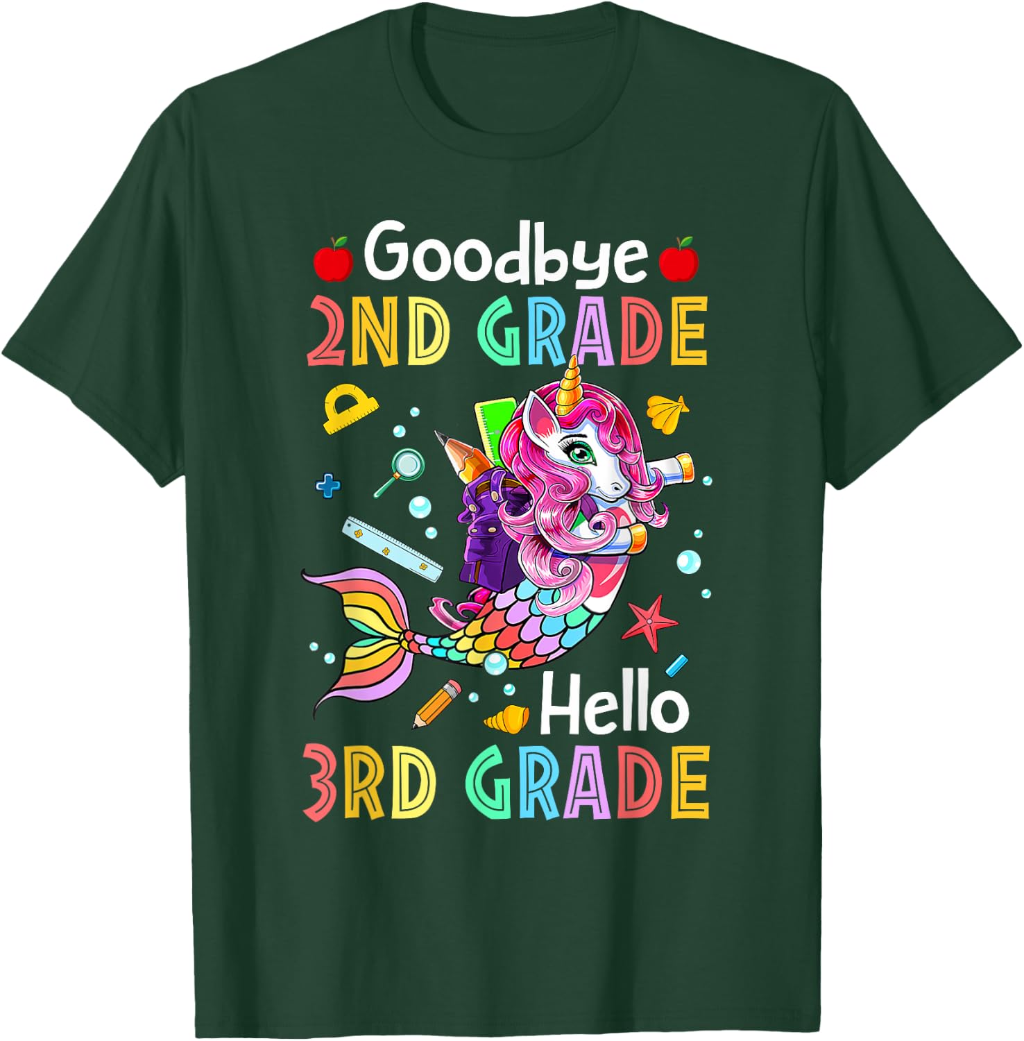 Goodbye 2nd Grade Hello 3rd Grade Mermaid Back To School T-Shirt - T-Shirt | Forest
