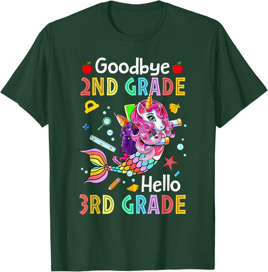 Goodbye 2nd Grade Hello 3rd Grade Mermaid Back To School T-Shirt - T-Shirt | Forest