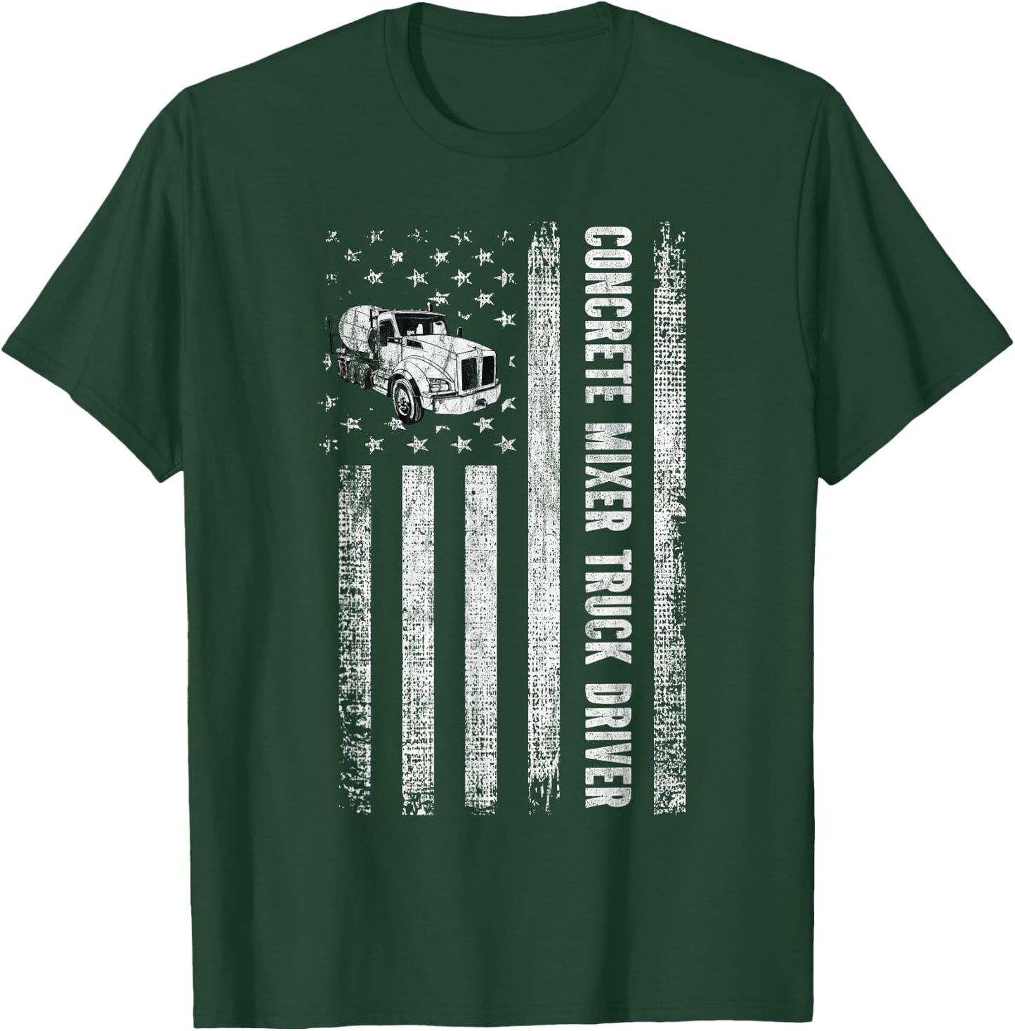 Patriotic Cement Concrete Mixer Truck Driver American Flag T-Shirt - T-Shirt | Forest
