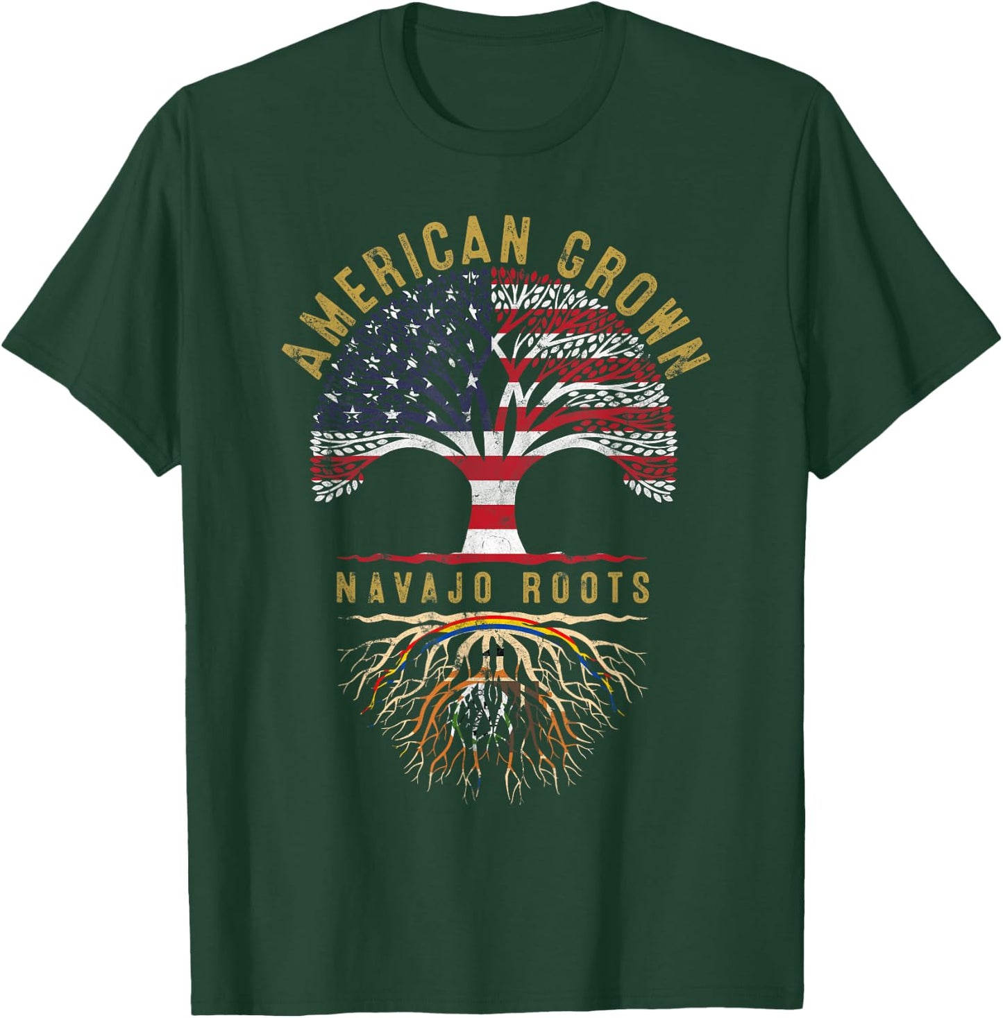American Grown Navajo Roots Tree Flag Family Heritage T-Shirt - T-Shirt | Forest
