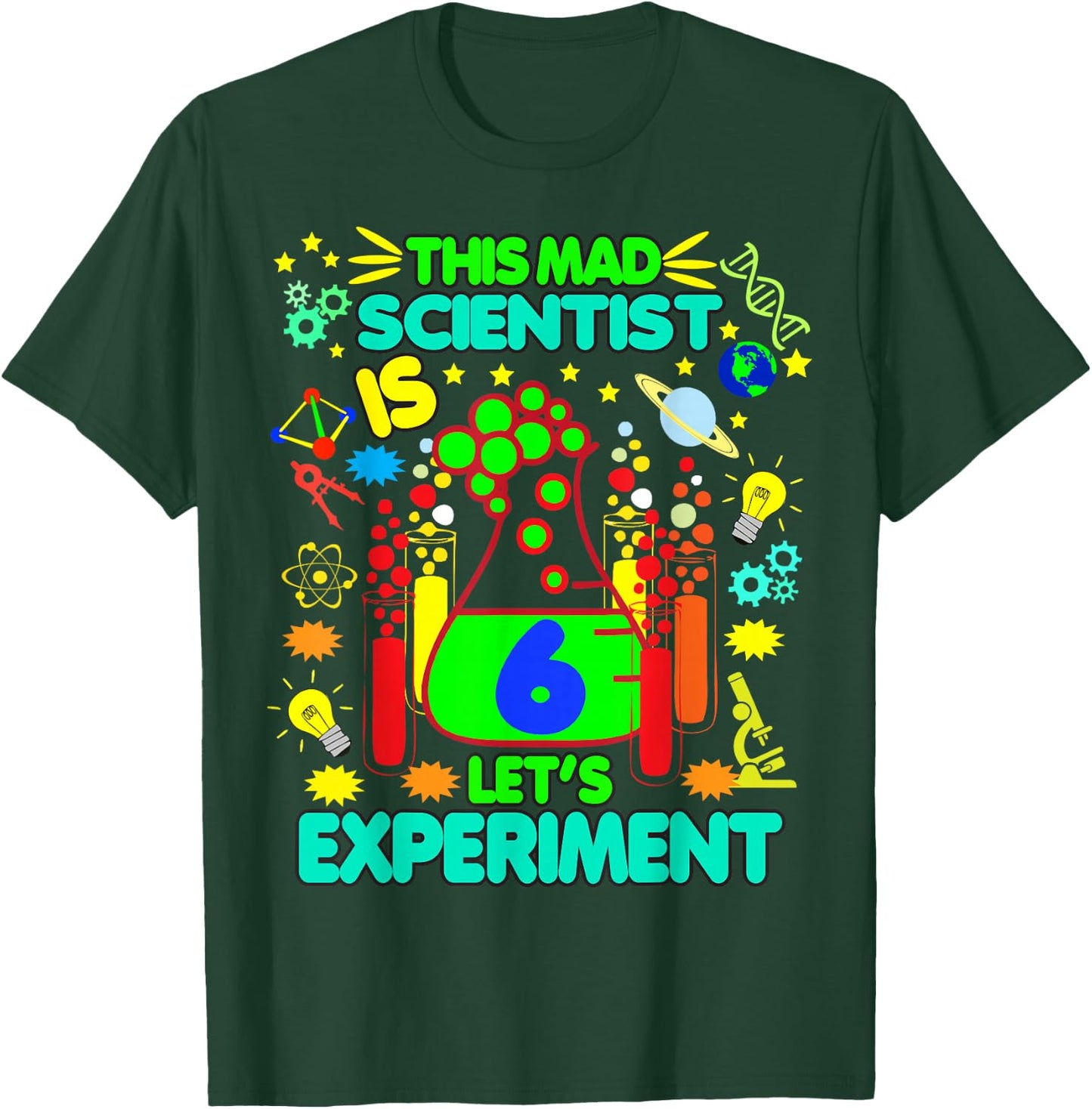 Birthday Shirt Age 6 Boys Girls Science Theme Party T-Shirt - T-Shirt | Forest