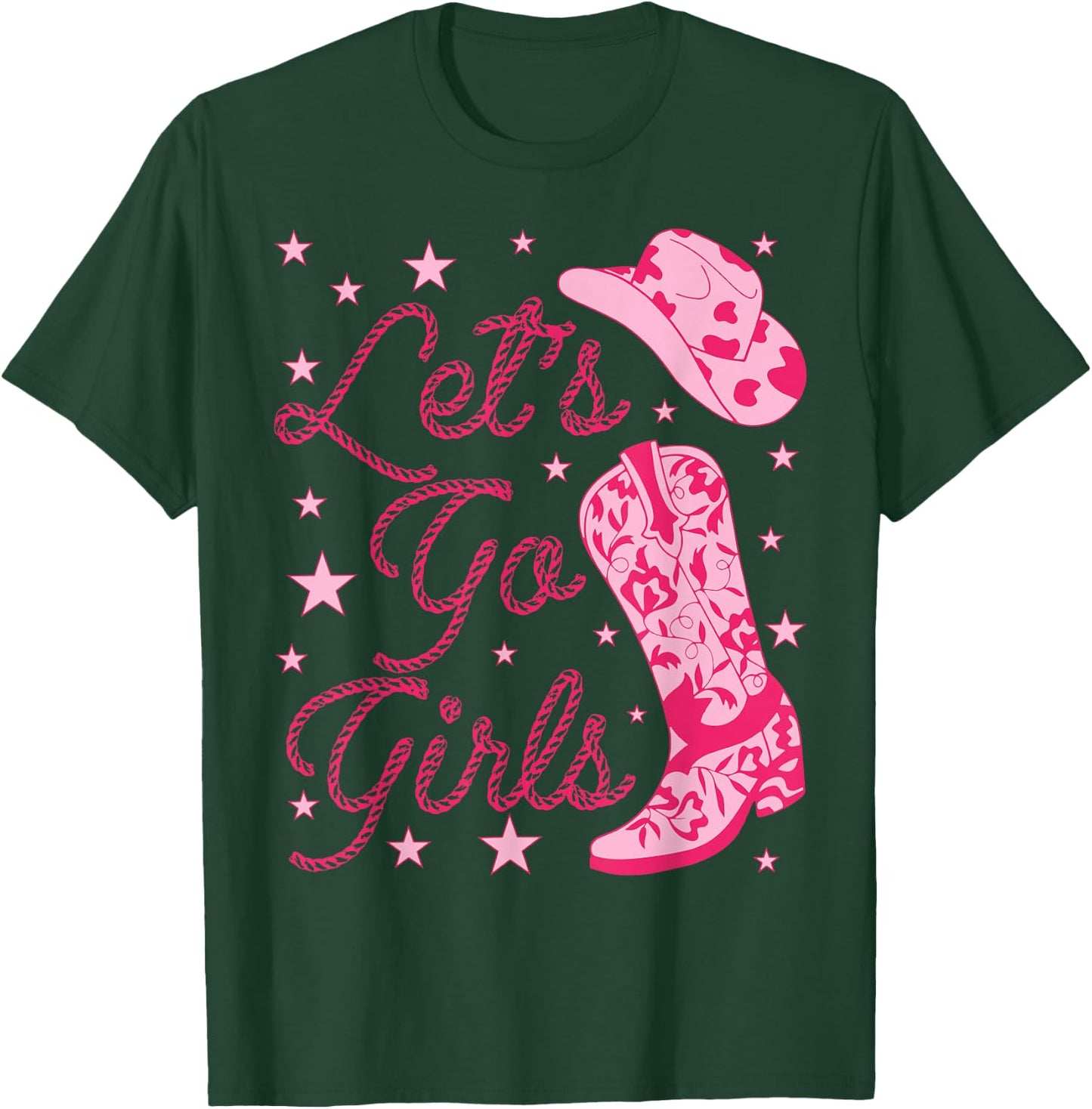 Let's Go Girls Groovy Country Cowgirl Hat Boots Bachelorette T-Shirt - T-Shirt | Forest