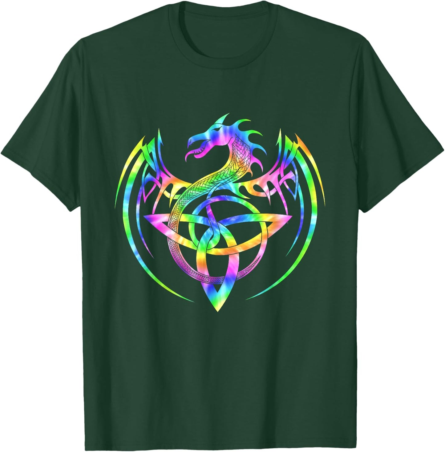 Tie Dye Tribal Celtic Knot Fantasy Dragon T-Shirt - T-Shirt | Forest