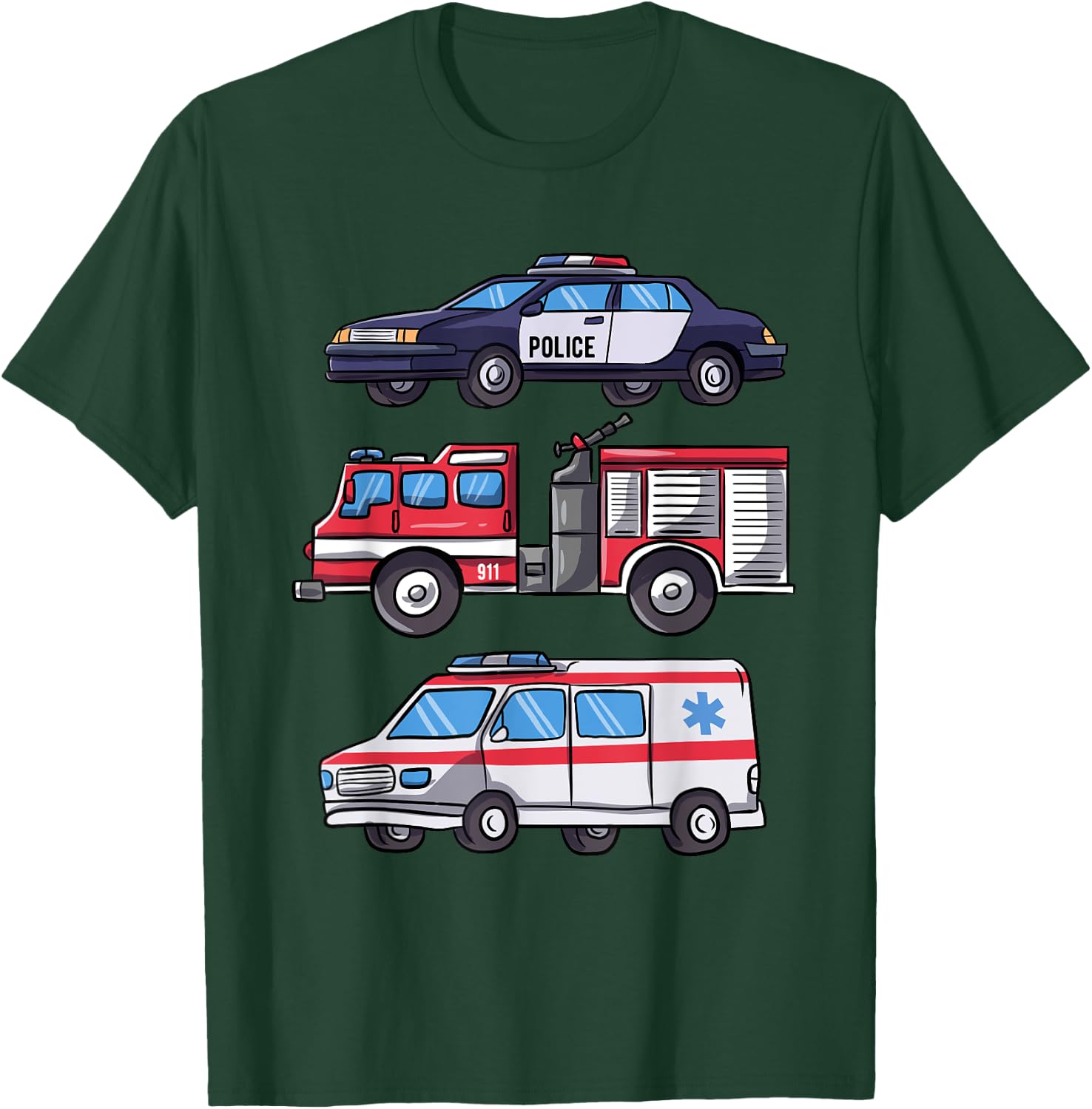 Emergency Vehicle Gift Boys Fire Engine T-Shirt - T-Shirt | Forest