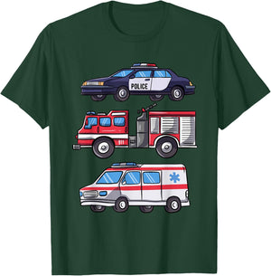 Emergency Vehicle Gift Boys Fire Engine T-Shirt - T-Shirt | Forest
