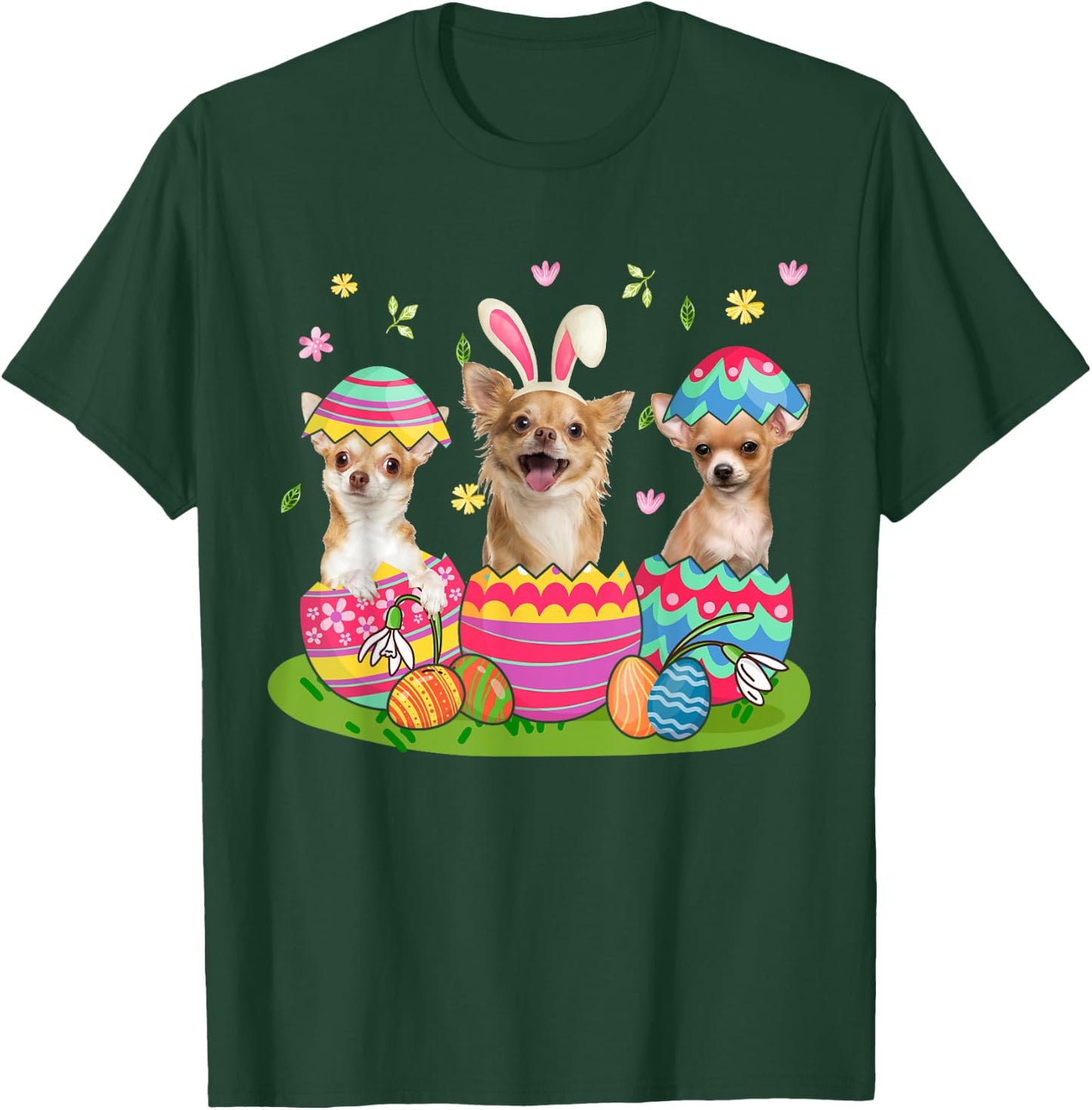 Three Bunny Chihuahua Inside Easter Egg Happy Easter T-Shirt - T-Shirt | Forest