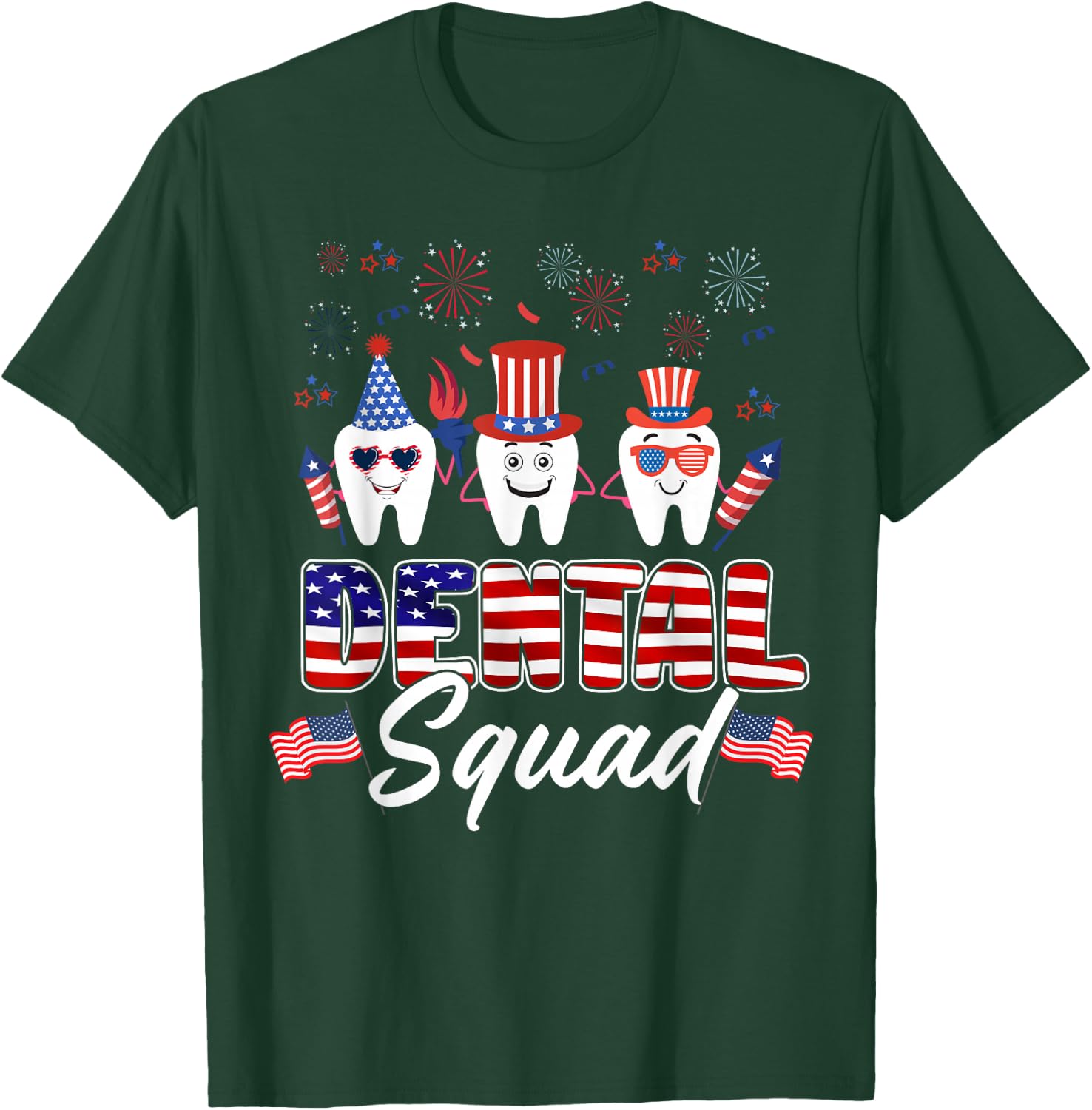 Tooth Dental Squad 4th Of July Dental Assistant Costume T-Shirt - T-Shirt | Forest