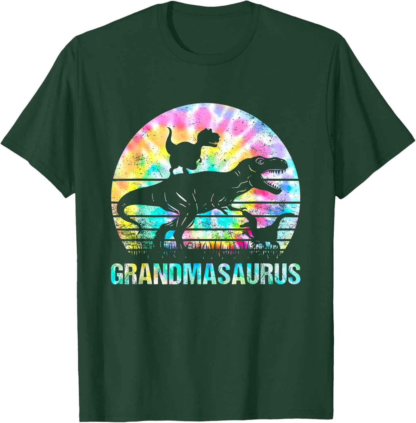 Grandmasaurus T Rex Dinosaur Grandma Saurus Tie Dye Vintage T-Shirt - T-Shirt | Forest