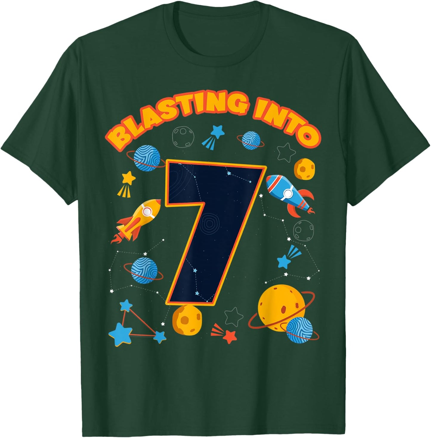 Blasting Into 7 Space Birthday Astronaut 7th Celebration T-Shirt - T-Shirt | Forest