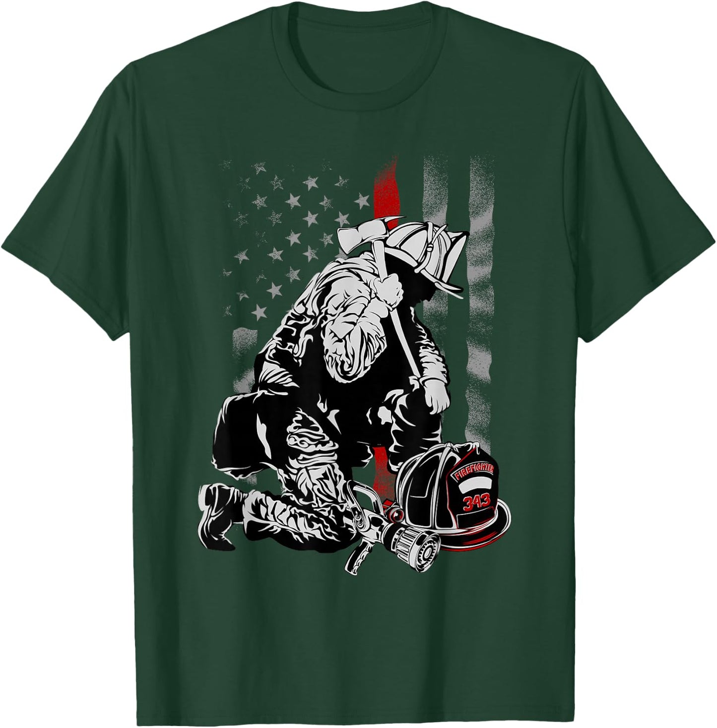 Fireman American Flag Shirt Thin Red Line Firefighter USA T-Shirt - T-Shirt | Forest