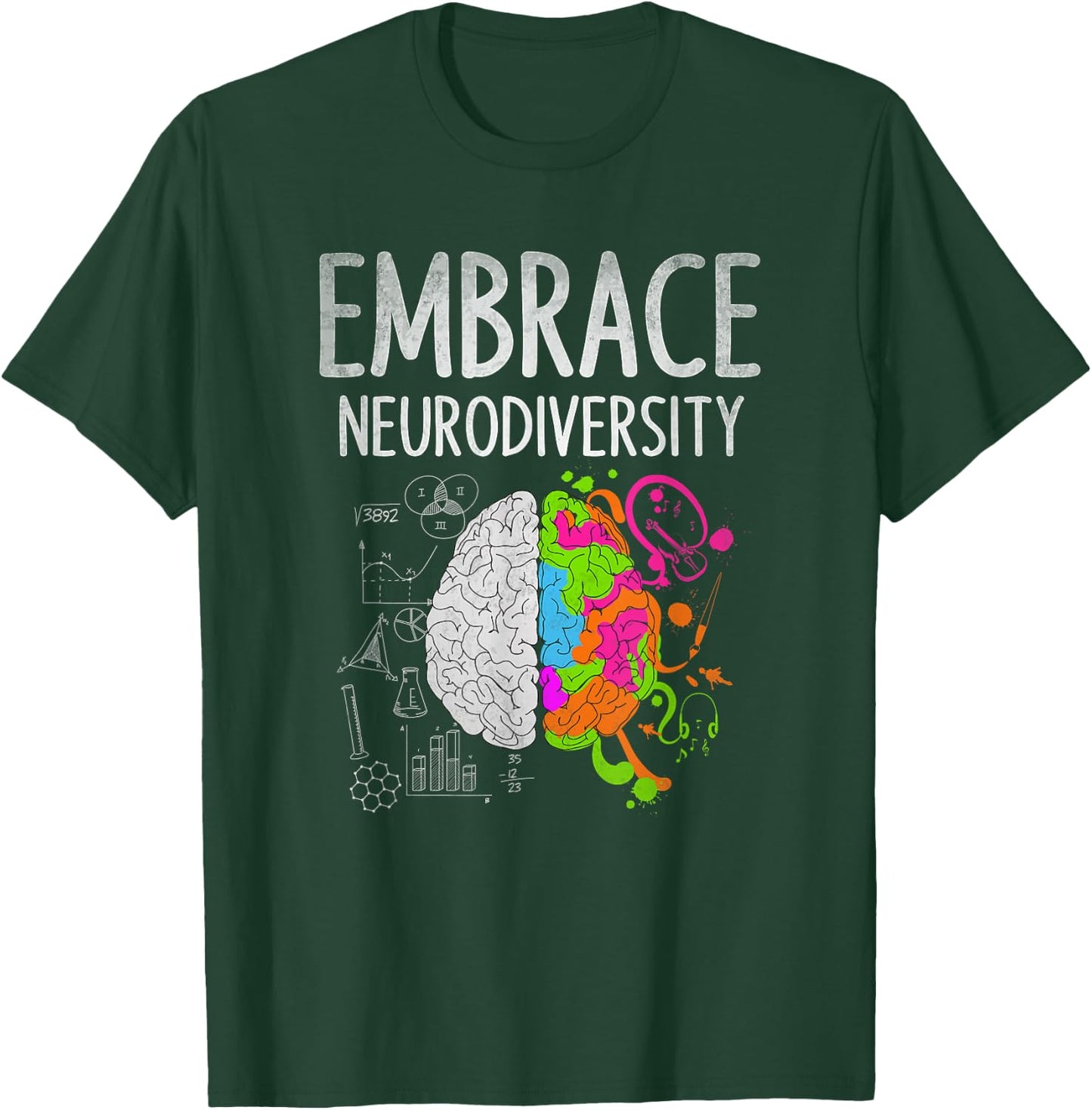 Teacher April Autism Awareness Embrace Neurodiversity Brain T-Shirt - T-Shirt | Forest