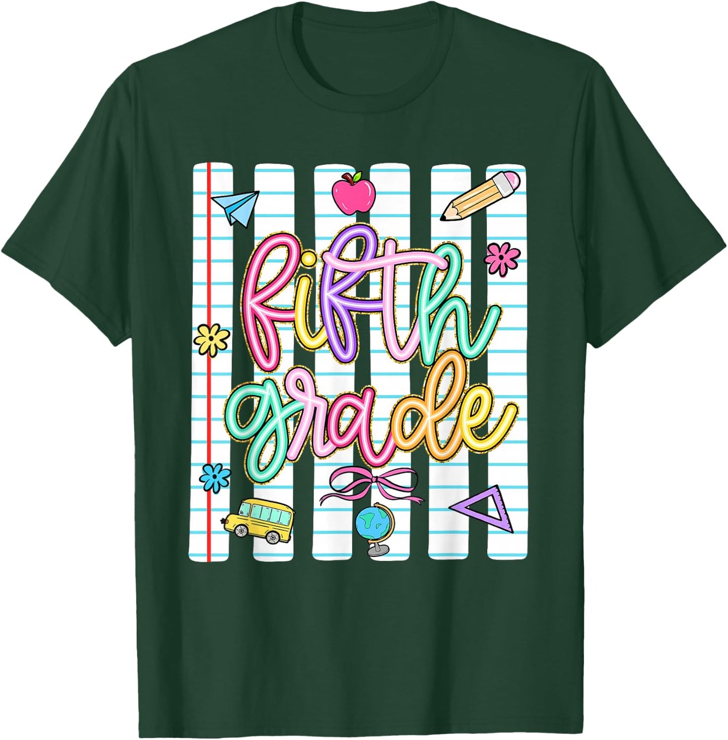 Striped Preppy Fifth Grade Back to School Teacher Girl Kids T-Shirt - T-Shirt | Forest