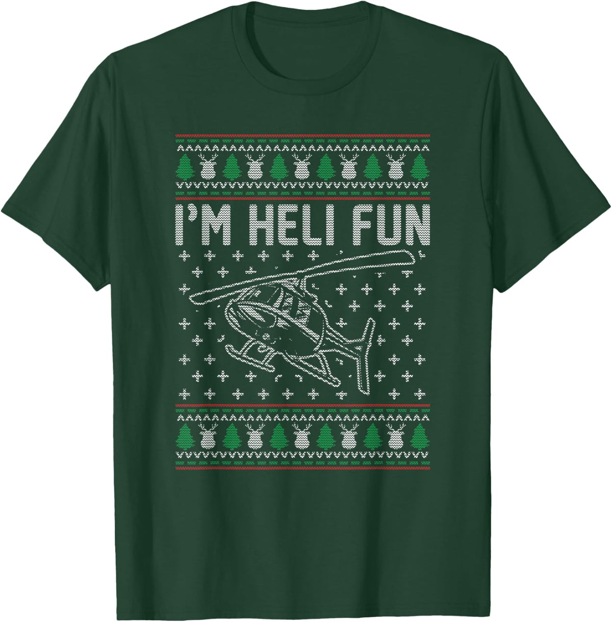 Helicopter Ugly Christmas Funny Pilot Christmas Holiday Gift T-Shirt - T-Shirt | Forest