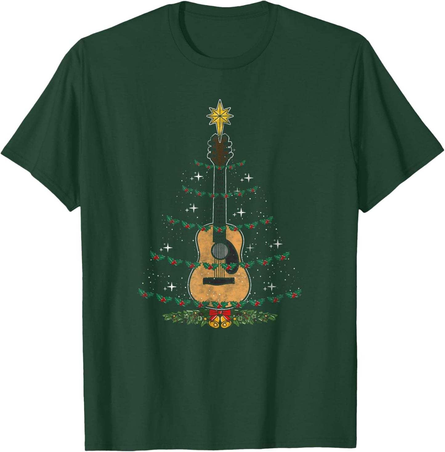 Christmas Guitar - Xmas Lights Guitarist T-Shirt - T-Shirt | Forest
