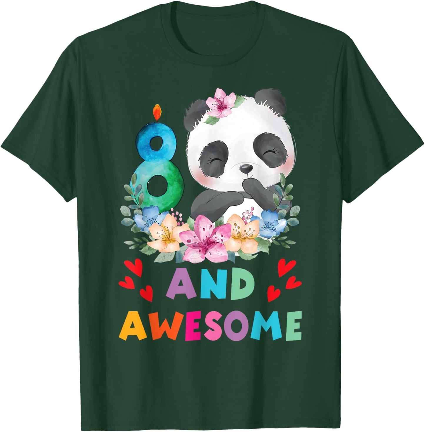 8 Years Old 8th Birthday Panda Unicorn Girl Party Gift T-Shirt - T-Shirt | Forest