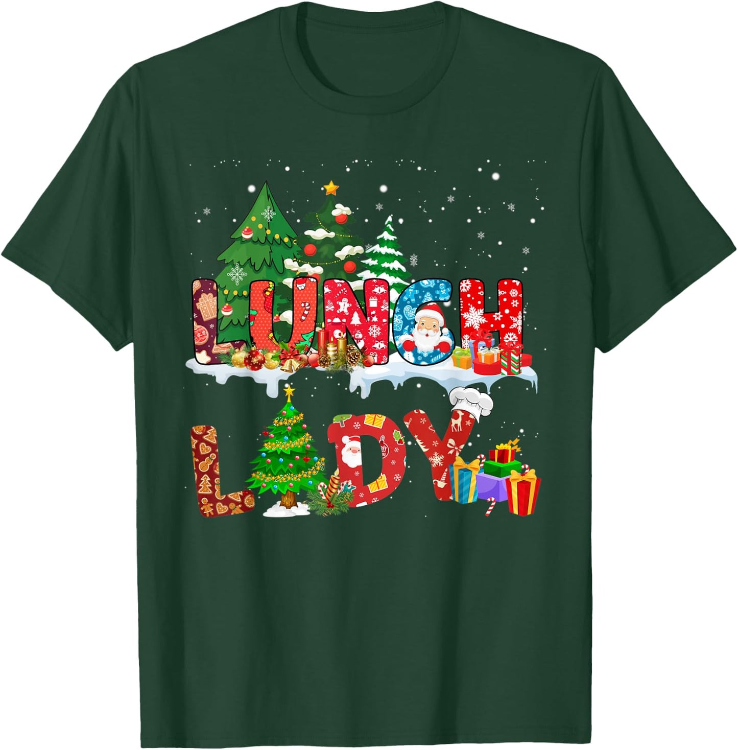 Funny Lunch Lady Christmas Pajama Matching Xmas Lunch Lady T-Shirt - T-Shirt | Forest