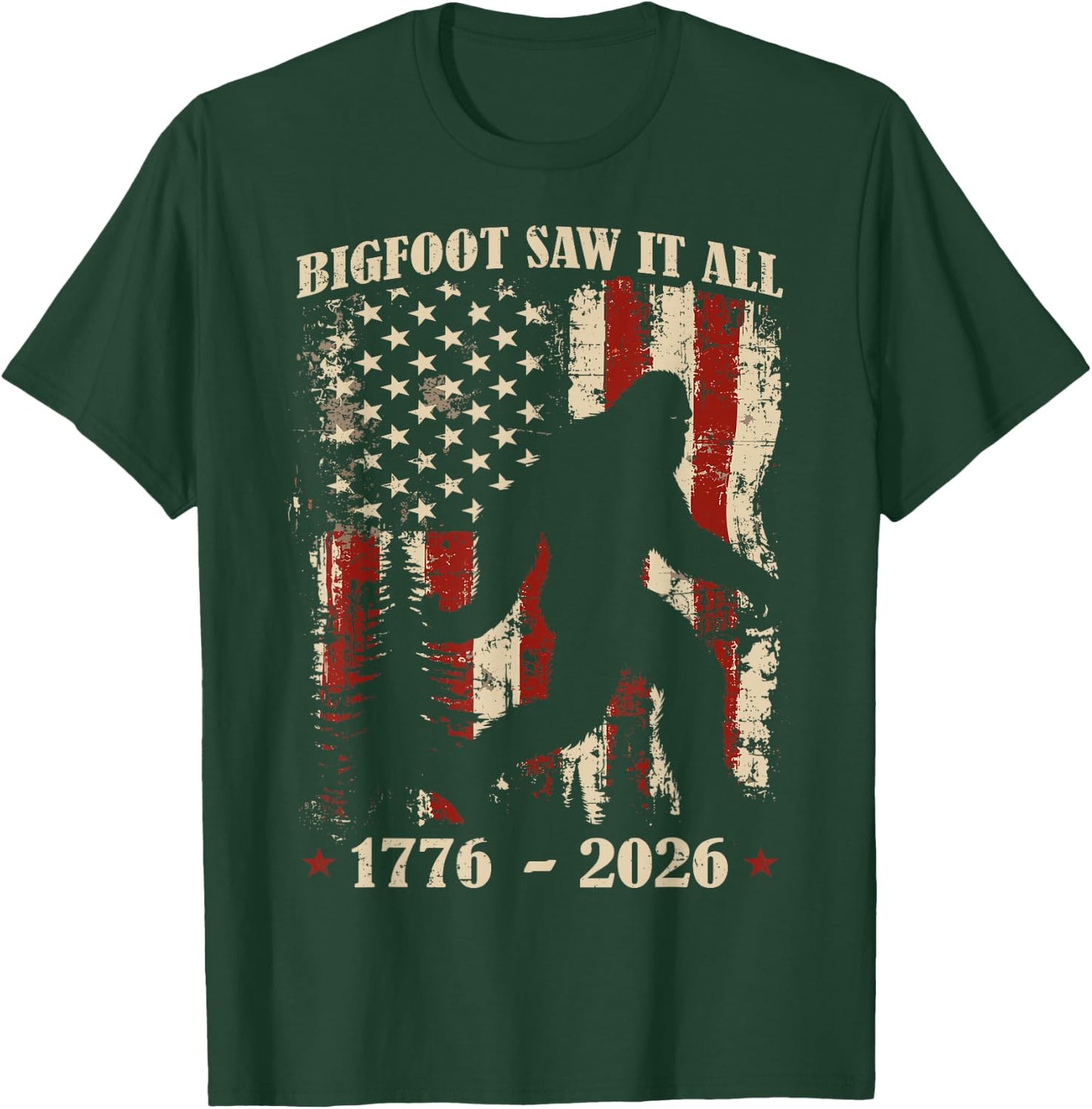 Bigfoot Patriotic 250 Years American USA 4th of July Men T-Shirt - T-Shirt | Forest