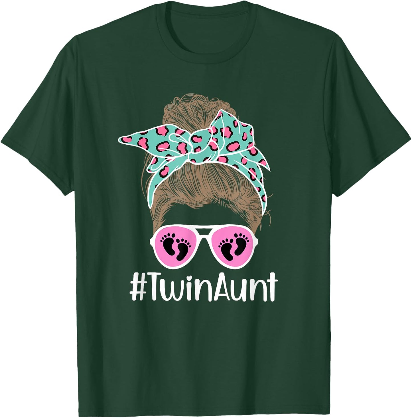 Twin Aunt Messy Bun Aunt Of Twins Twin Auntie Of Twins T-Shirt - T-Shirt | Forest
