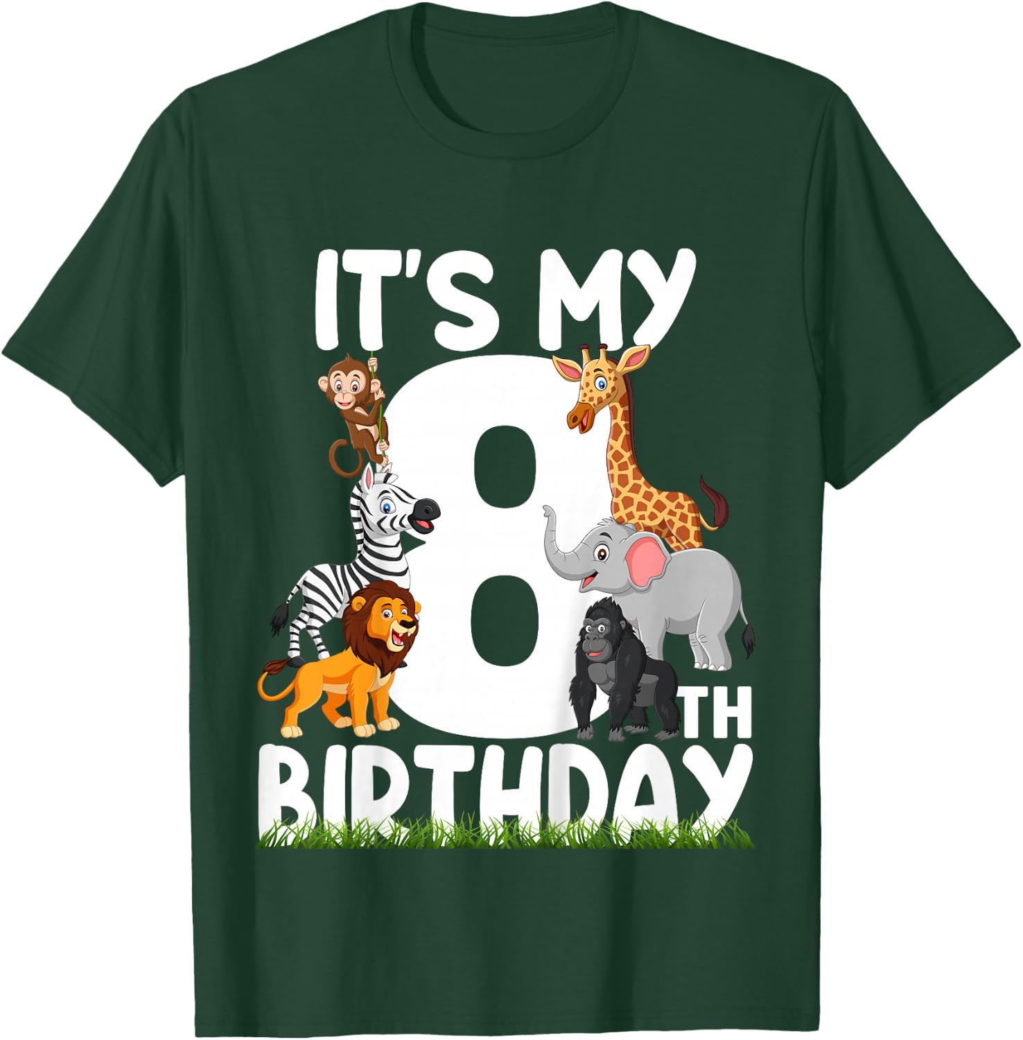 It's My 8th Birthday Zoo Jungle Safari 8 Years Old Animals T-Shirt - T-Shirt | Forest
