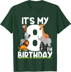 It's My 8th Birthday Zoo Jungle Safari 8 Years Old Animals T-Shirt - T-Shirt | Forest