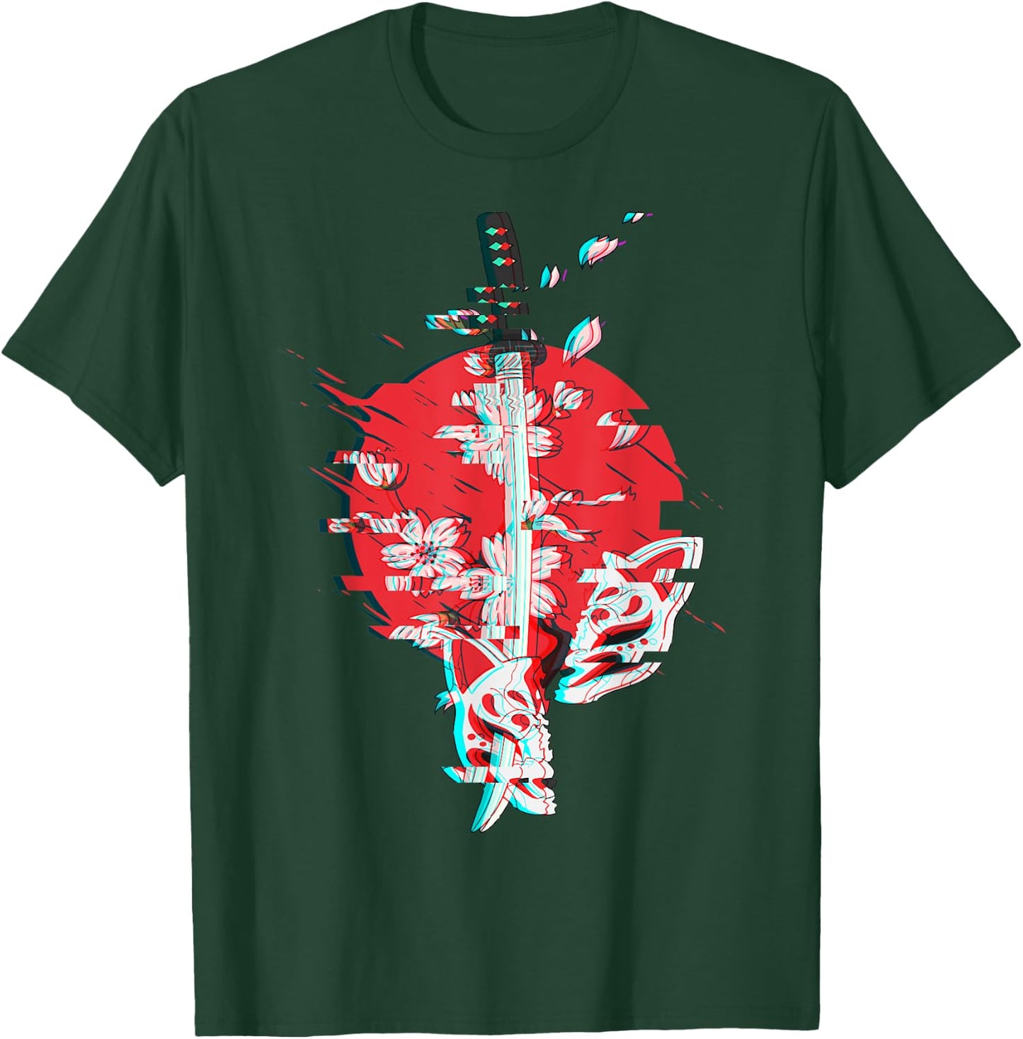Japanese Anime Mask Kitsune Samurai Oni Monster Vaporwave T-Shirt - T-Shirt | Forest