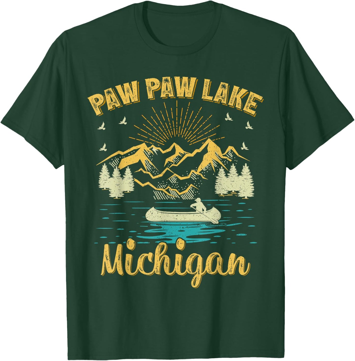 Summer Vacation Retro Mountain Michigan Paw Paw Lake Men Women Kids T-Shirt - T-Shirt | Forest