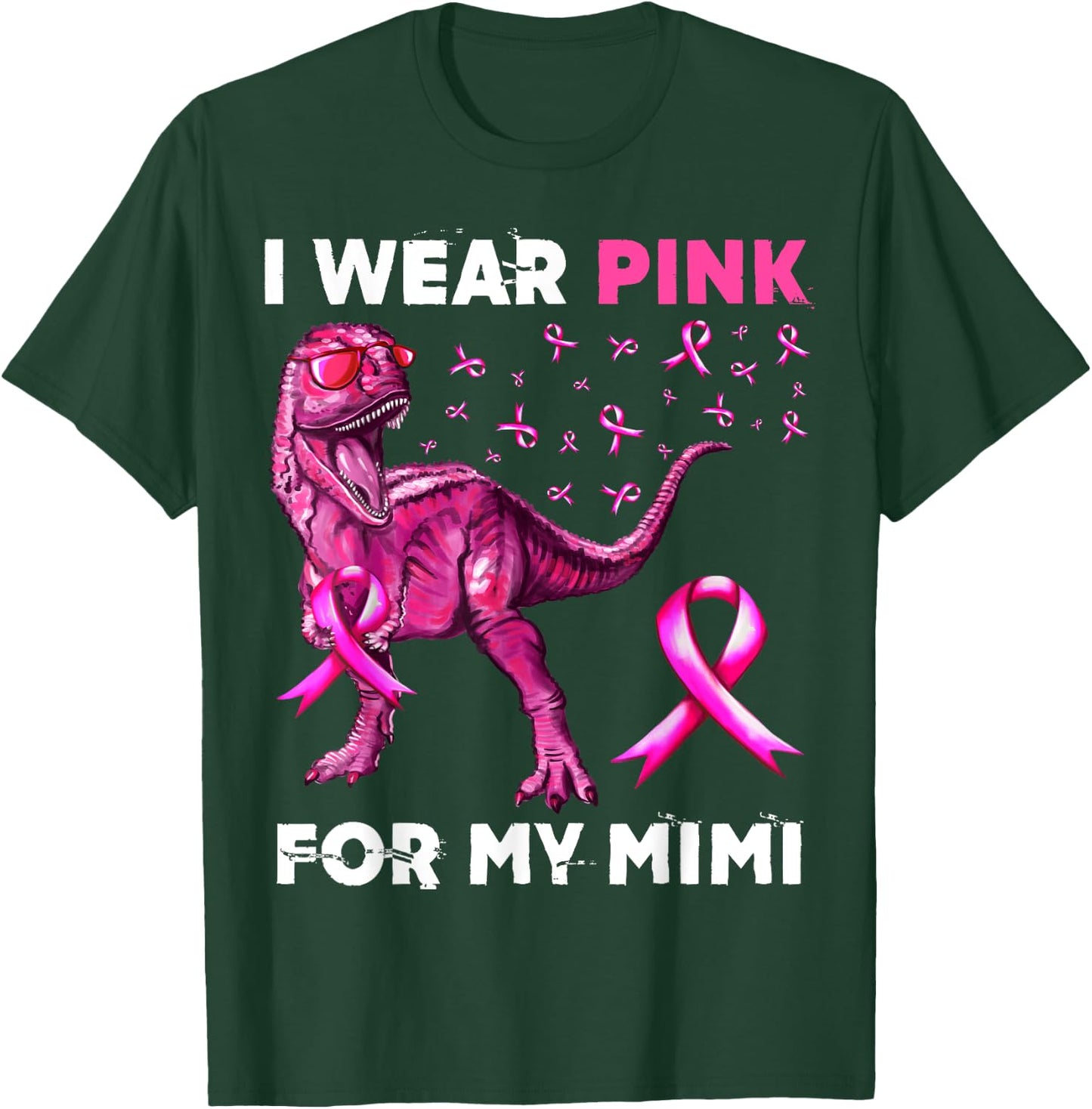 I Wear Pink For My Mimi Dinosaur Breast Cancer Awareness T-Shirt - T-Shirt | Forest