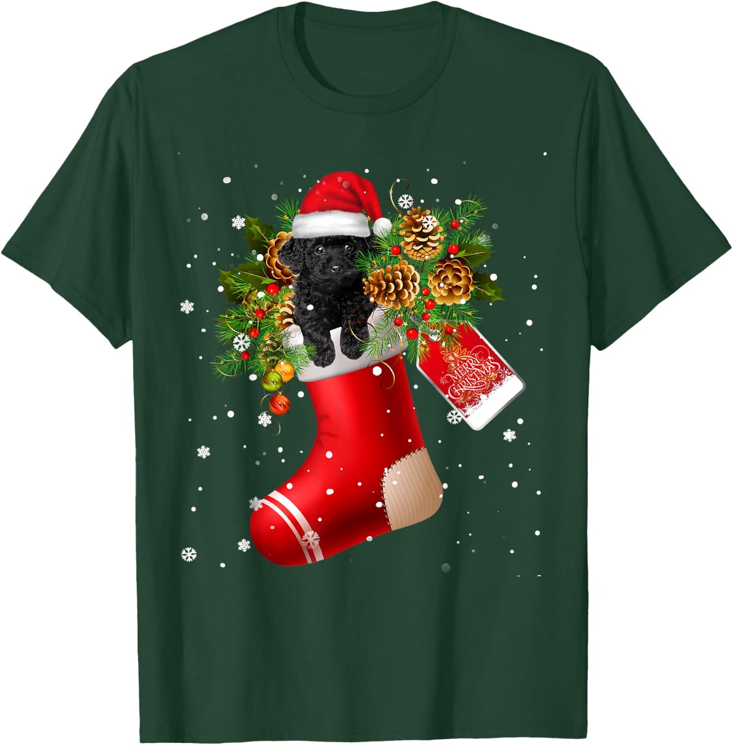 Santa Black Toy Poodle In Christmas Sock Pajama T-Shirt - T-Shirt | Forest