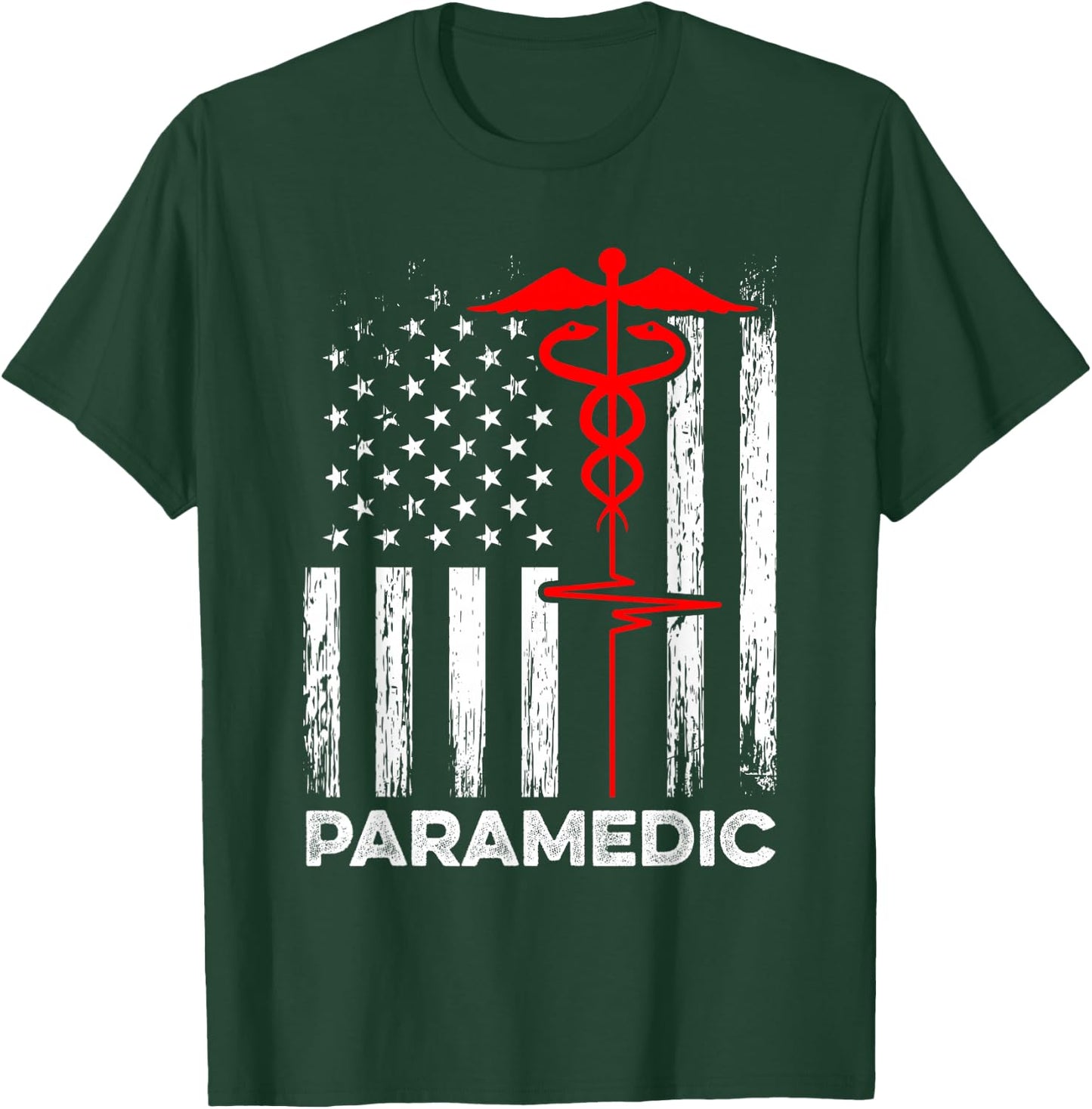 Paramedics USA Flag Doctor Ambulance Nurse Emergency Medical T-Shirt - T-Shirt | Forest