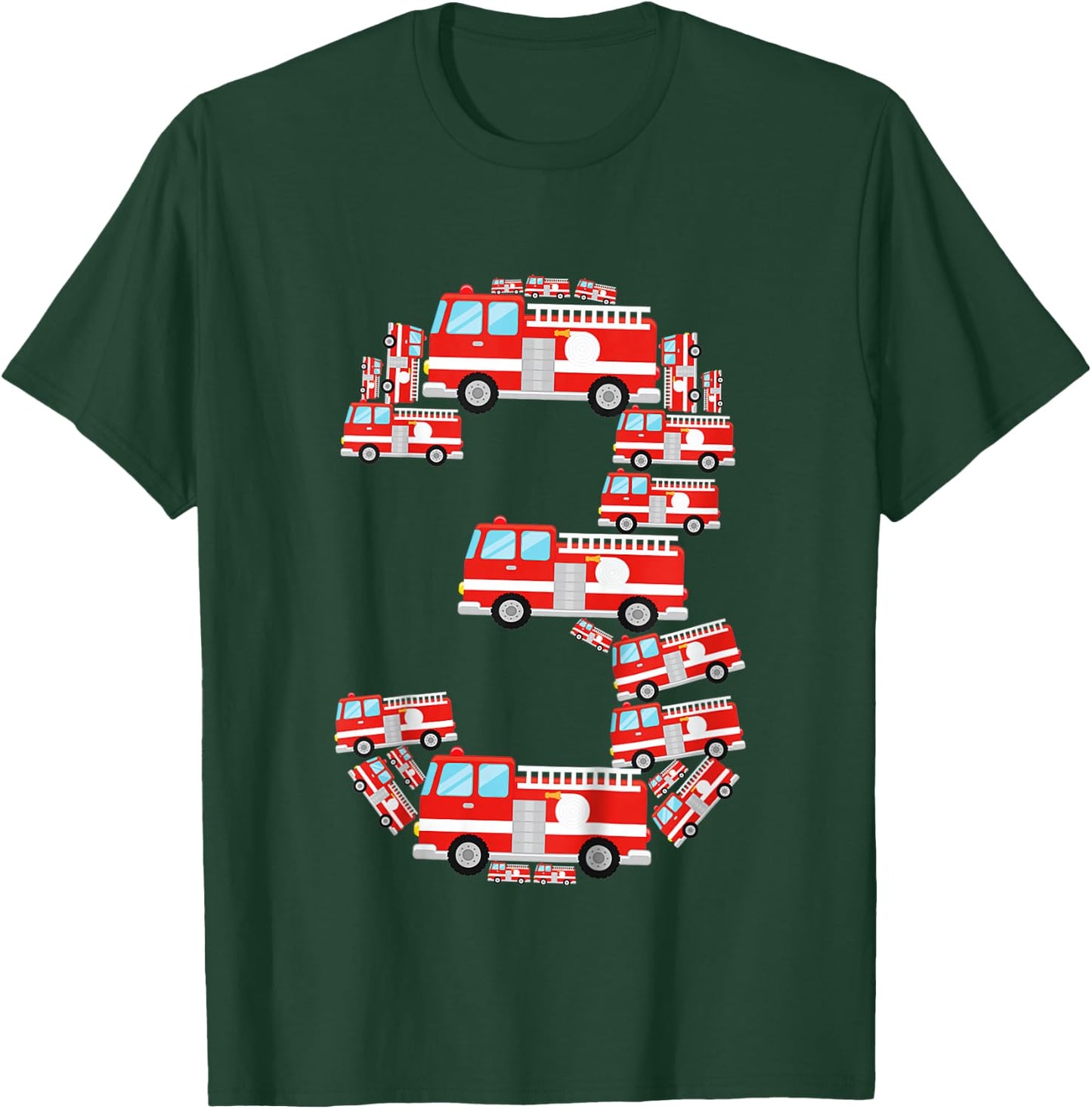 Kids Fire Truck 3rd Birthday Boy 3 Year Old Toddler Firefighter T-Shirt - T-Shirt | Forest