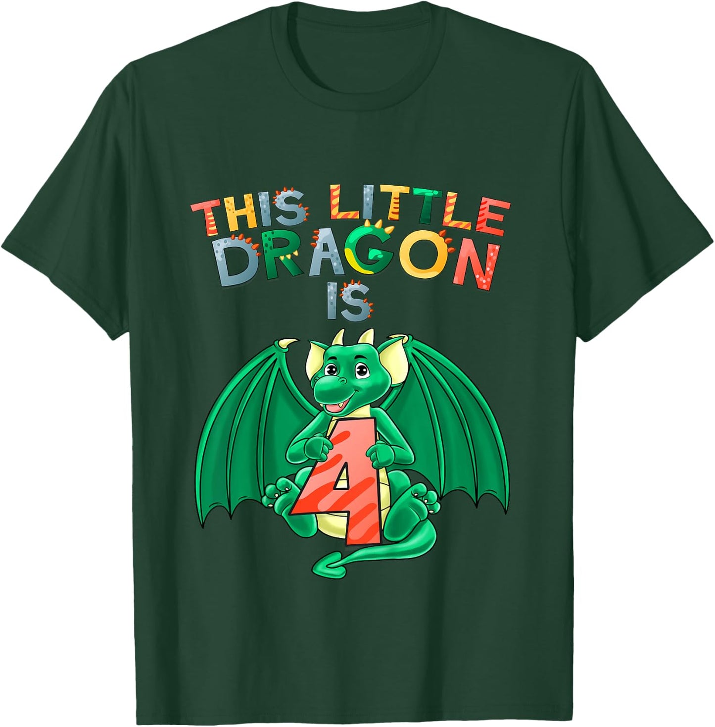 Kids This Little Dragon Is 4 Dragon 4th Birthday 4 Year Old Boy T-Shirt - T-Shirt | Forest