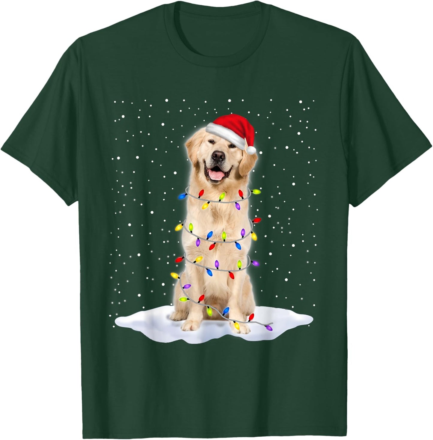 Golden retriever Santa Christmas Tree Lights Xmas T-Shirt - T-Shirt | Forest