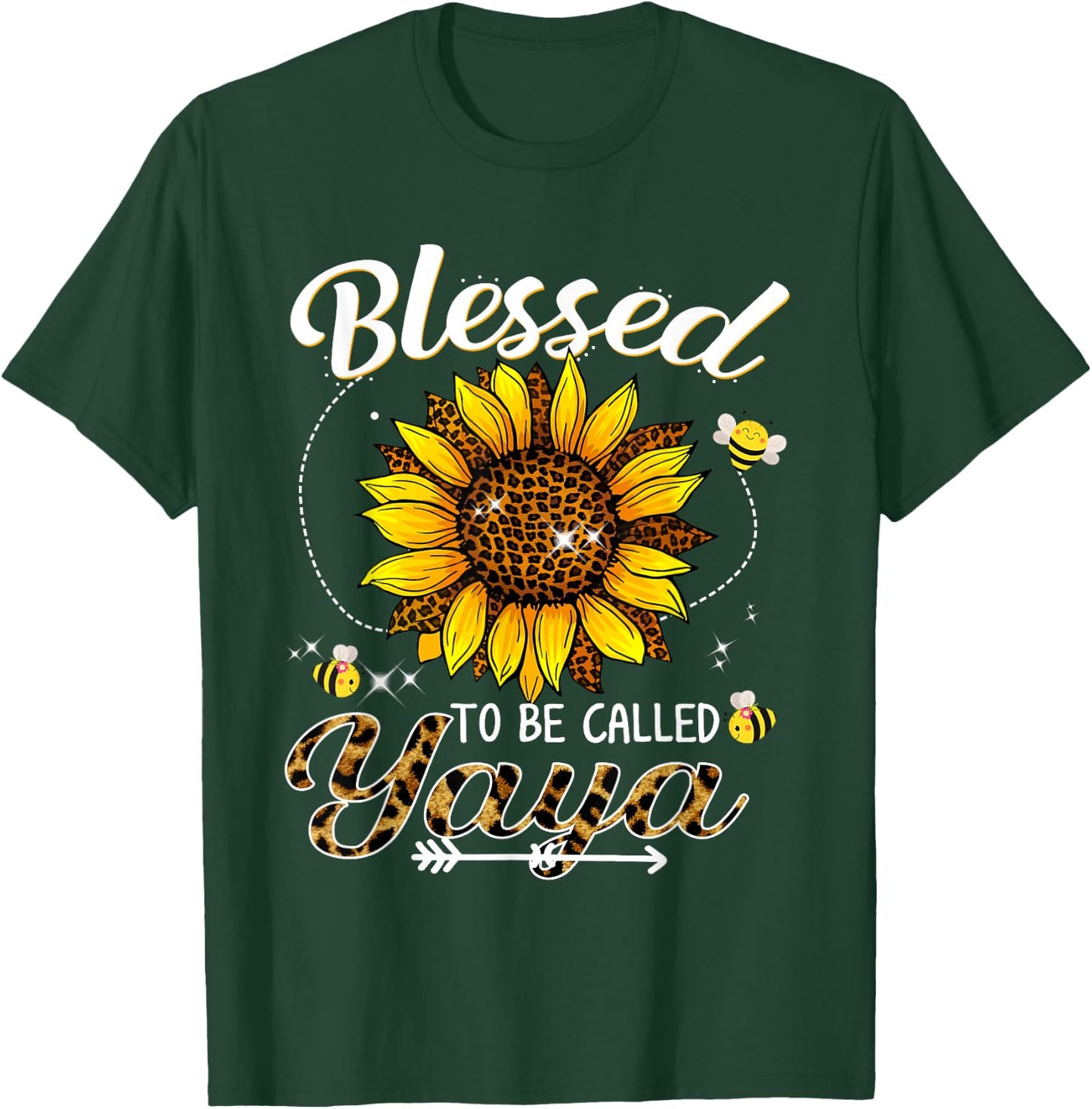 Blessed To Be Called Yaya Funny Leopard Sunflower And Bee T-Shirt - T-Shirt | Forest