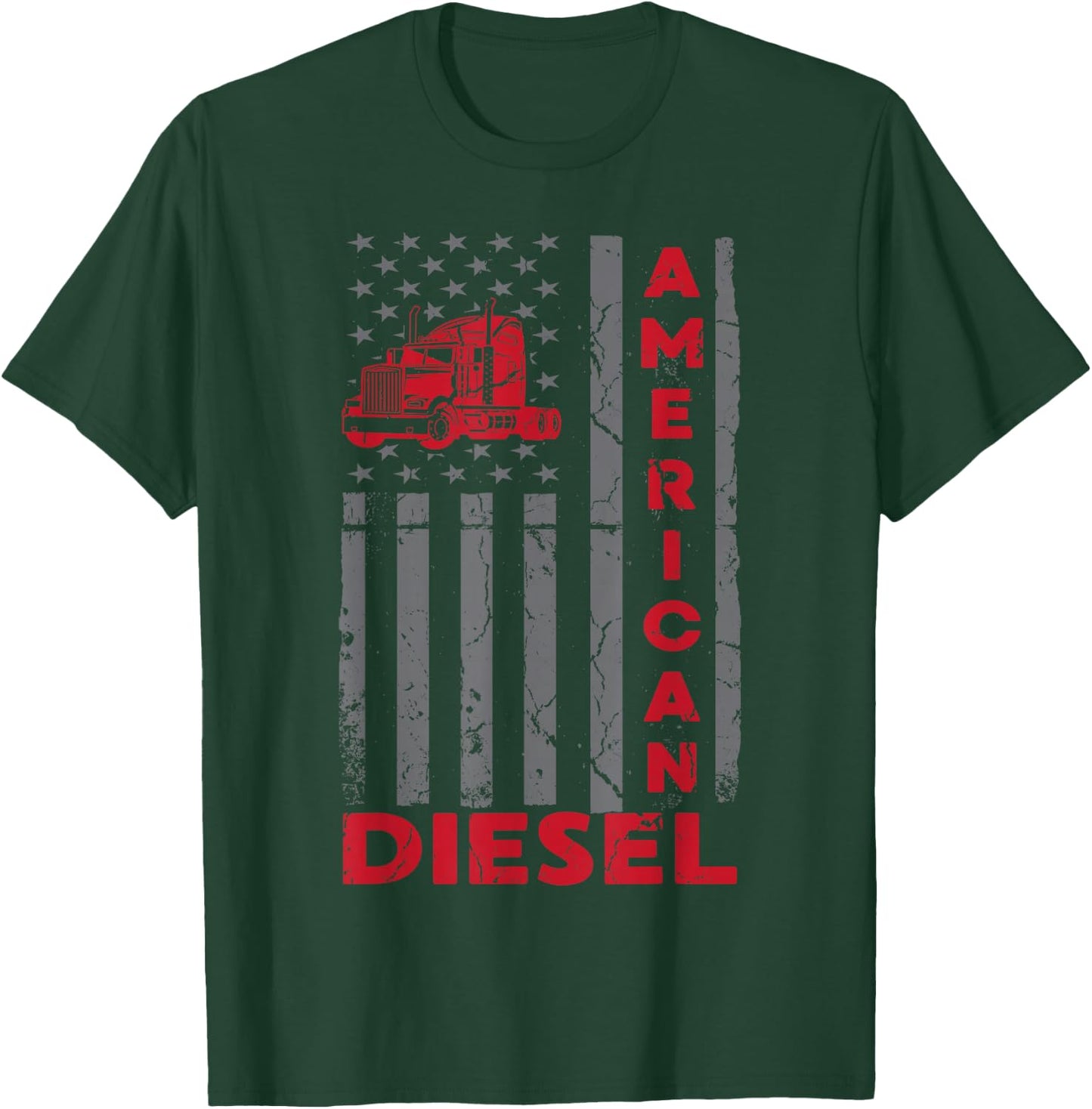 American Diesel Patriotic Flag Trucking Life USA Truck Fan T-Shirt - T-Shirt | Forest