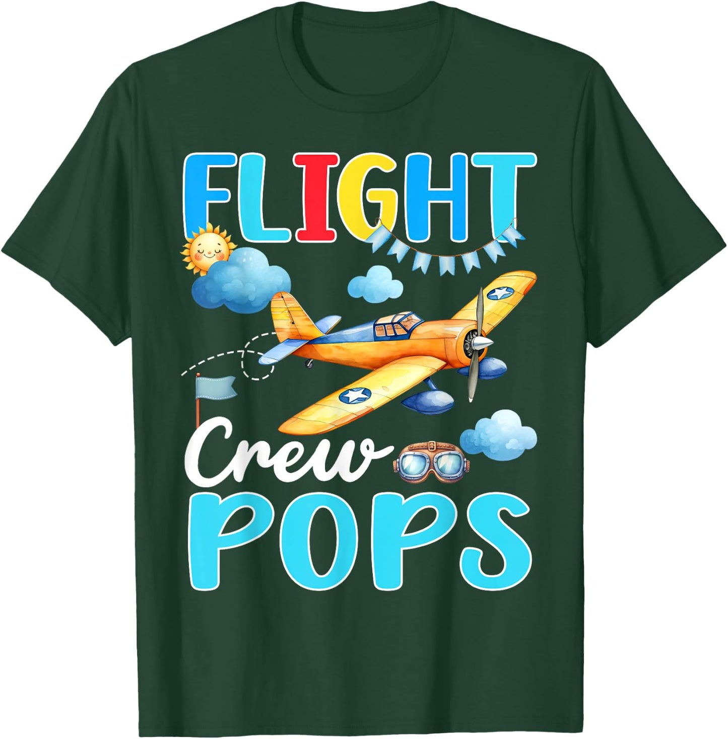 Flight Crew Pops Birthday Squad Airplane Matching Family T-Shirt - T-Shirt | Forest
