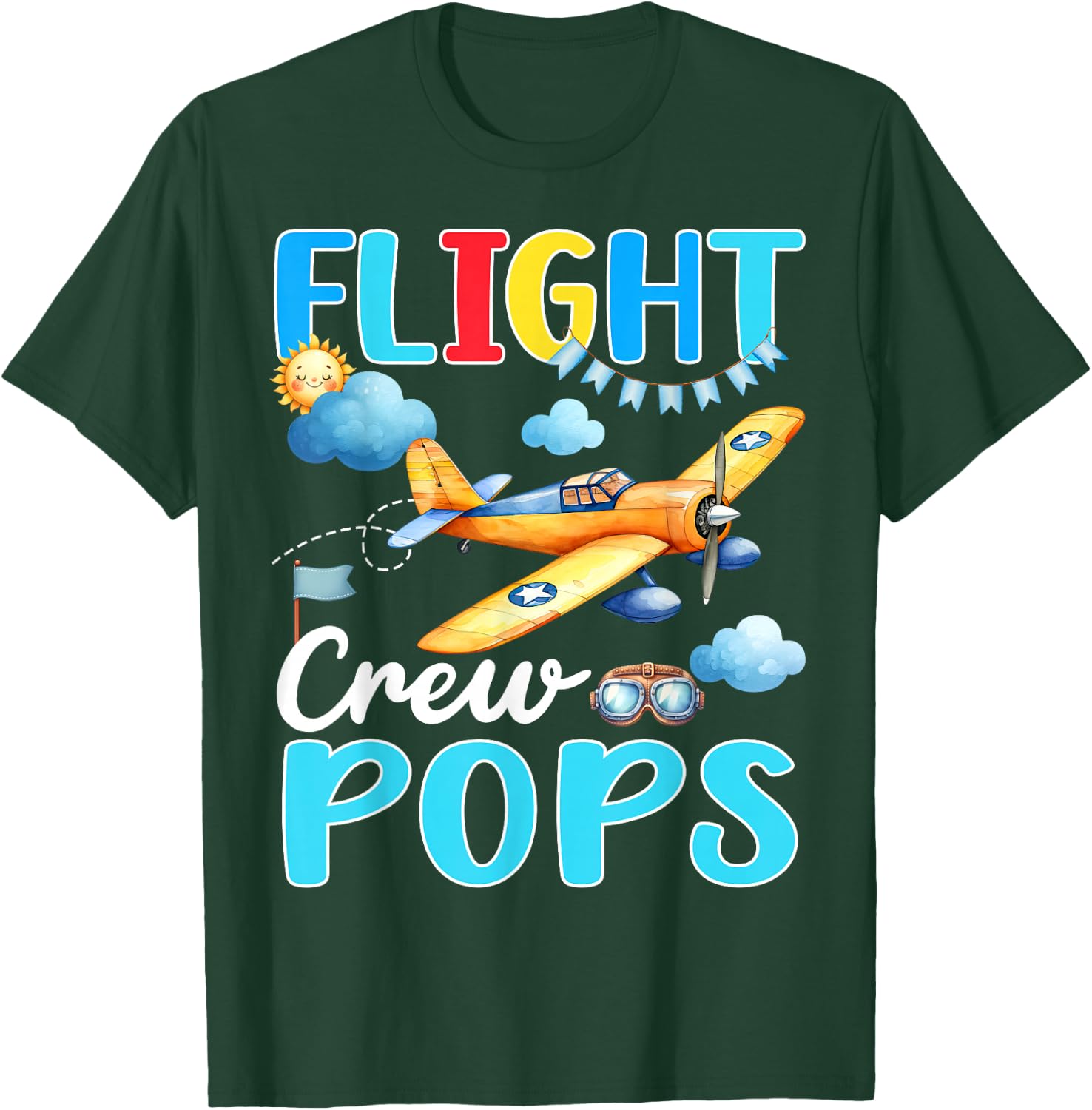 Flight Crew Pops Birthday Squad Airplane Matching Family T-Shirt - T-Shirt | Forest