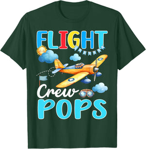 Flight Crew Pops Birthday Squad Airplane Matching Family T-Shirt - T-Shirt | Forest