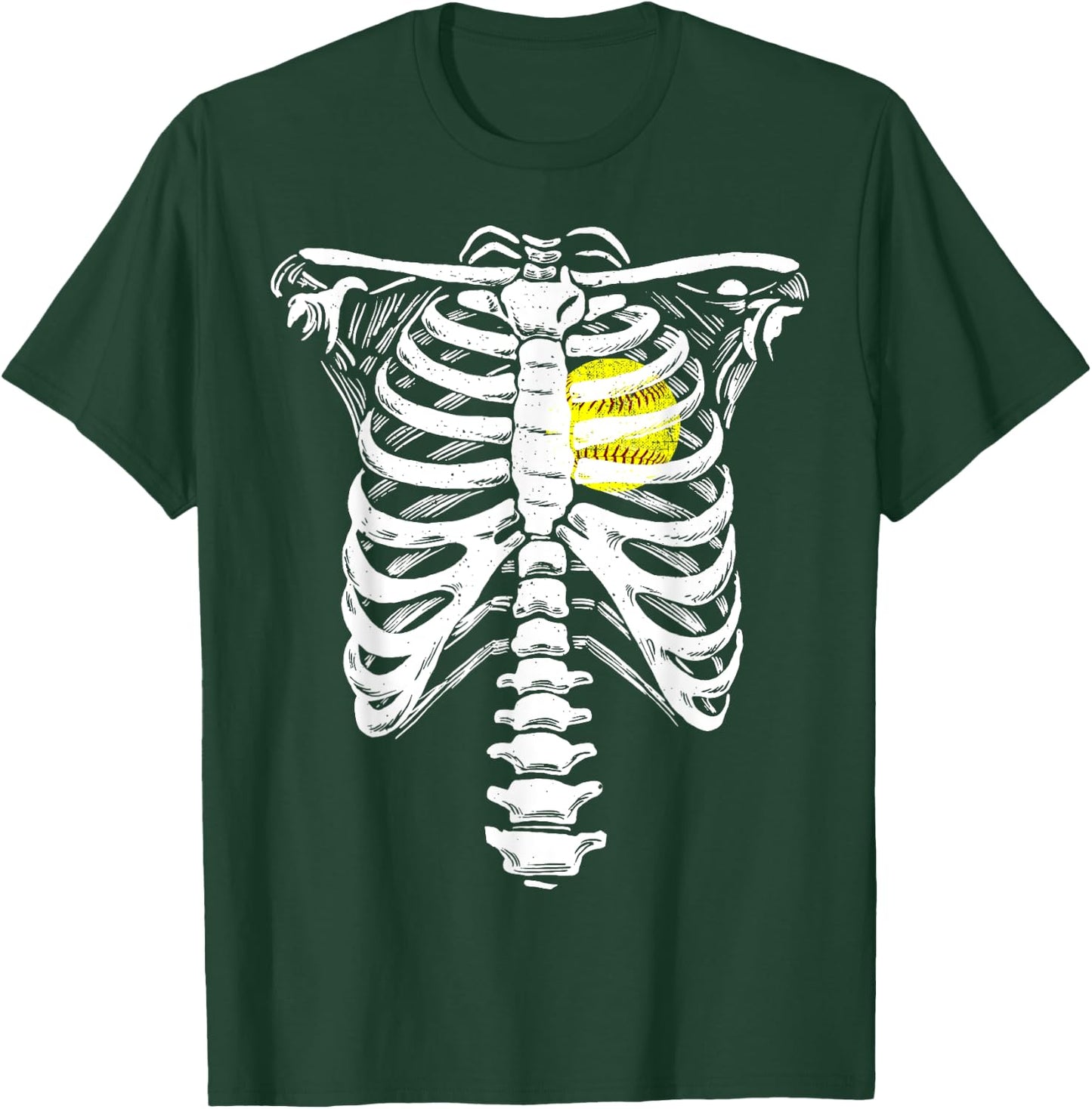 Softball Heart Skeleton Rib Cage Halloween Love Softball T-Shirt - T-Shirt | Forest